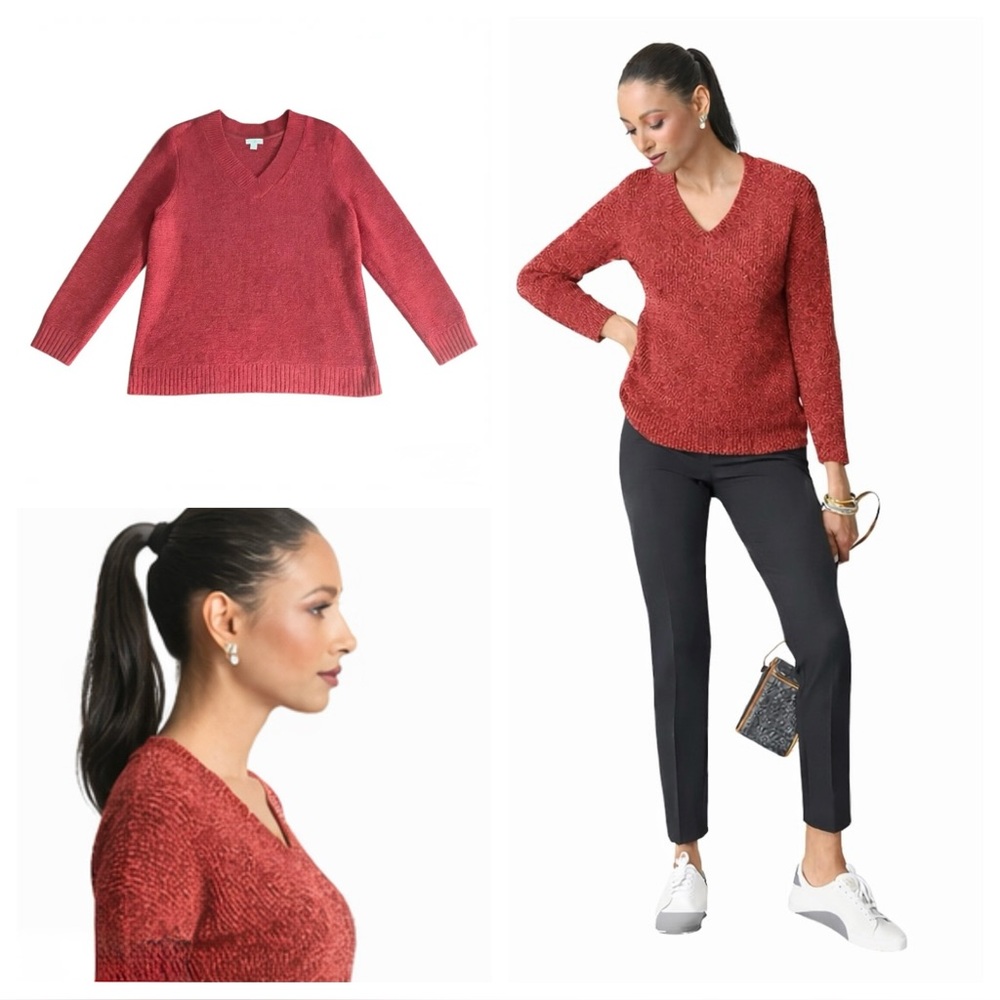 J. Jill Red Knit VNeck Sweater